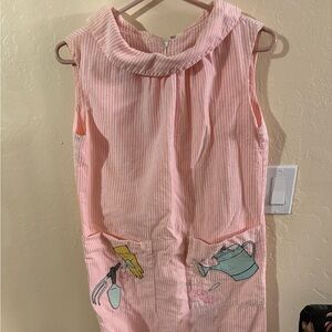 Vintage 60s 70s Lisa Smock Pink Garden Zip House Day Dress S